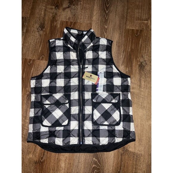 Woolrich Womens Vest Full Zip Buffalo Plaid Down Fill Pockets Black White XXL - Picture 1 of 9